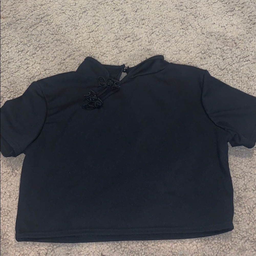 PLT black embroidered cropped tee